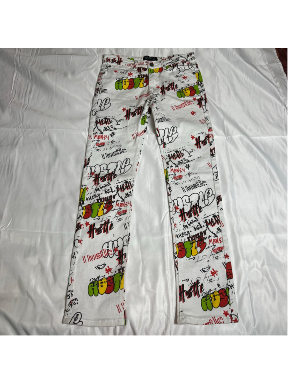 Boys Encrypted Skinny Jeans Size 18 White Multicolor Graffiti Print